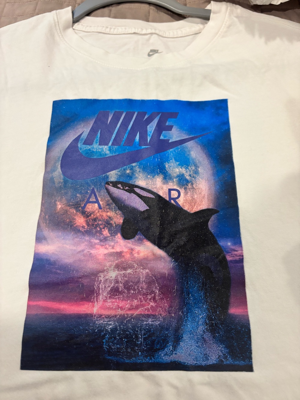 Nike White Short Sleeve Tee with Blue & Purple Graphic - Picture 4 of 5